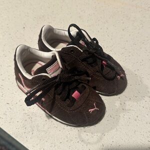 Puma Kids Brown Suede Sneakers with Pink by Accents